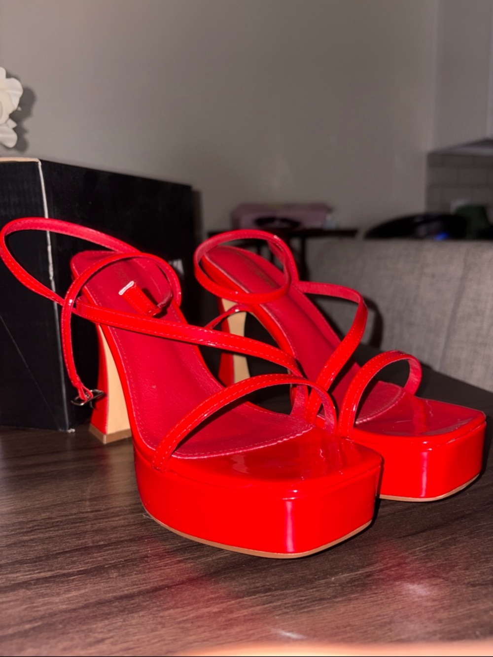 Fashion Nova Red Patent Strappy Platform Heels - Picture 5 of 7